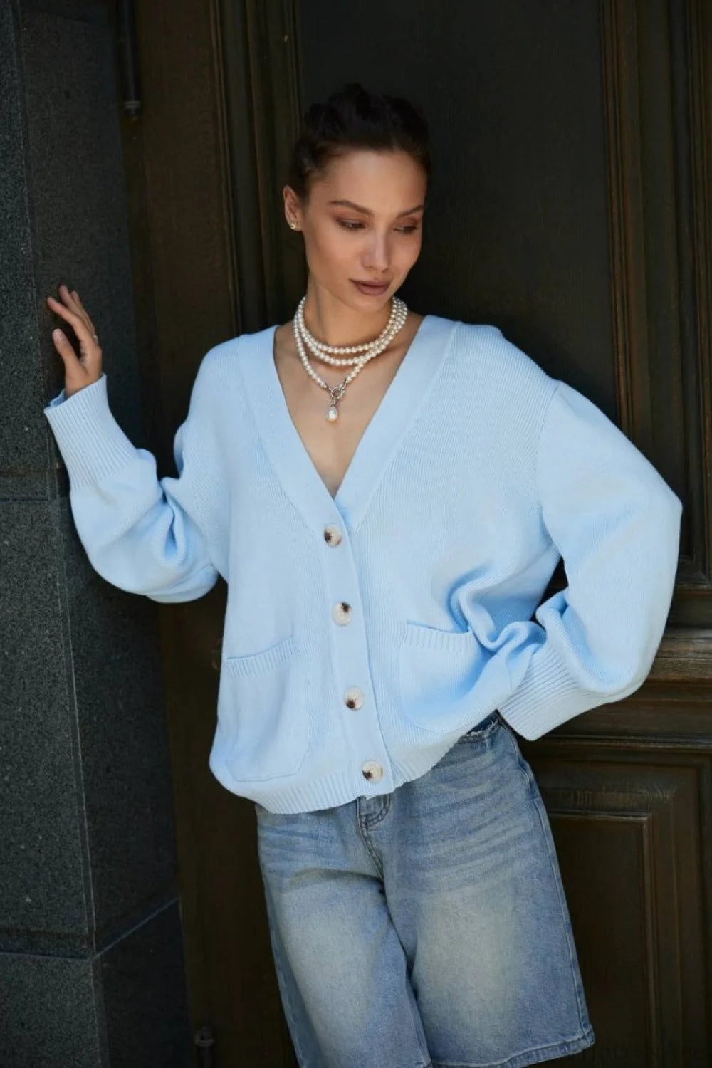 Solid Minimalist Sheer Long Sleeve Sweater Blue / S