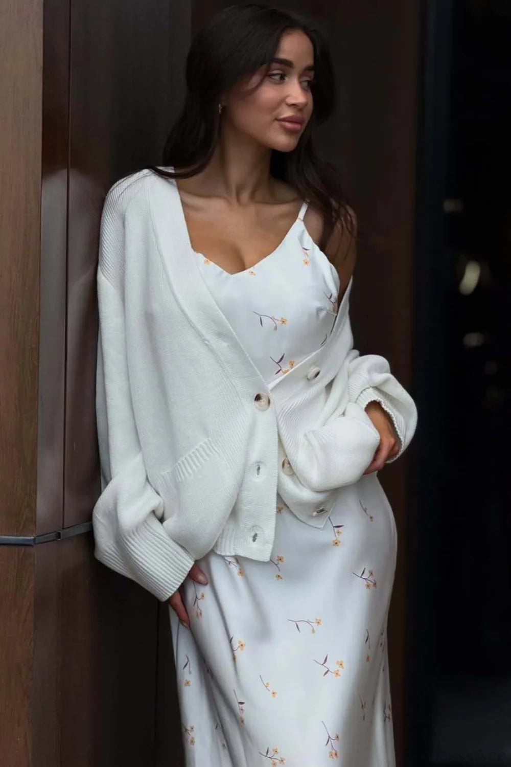 Solid Minimalist Sheer Long Sleeve Sweater White / S