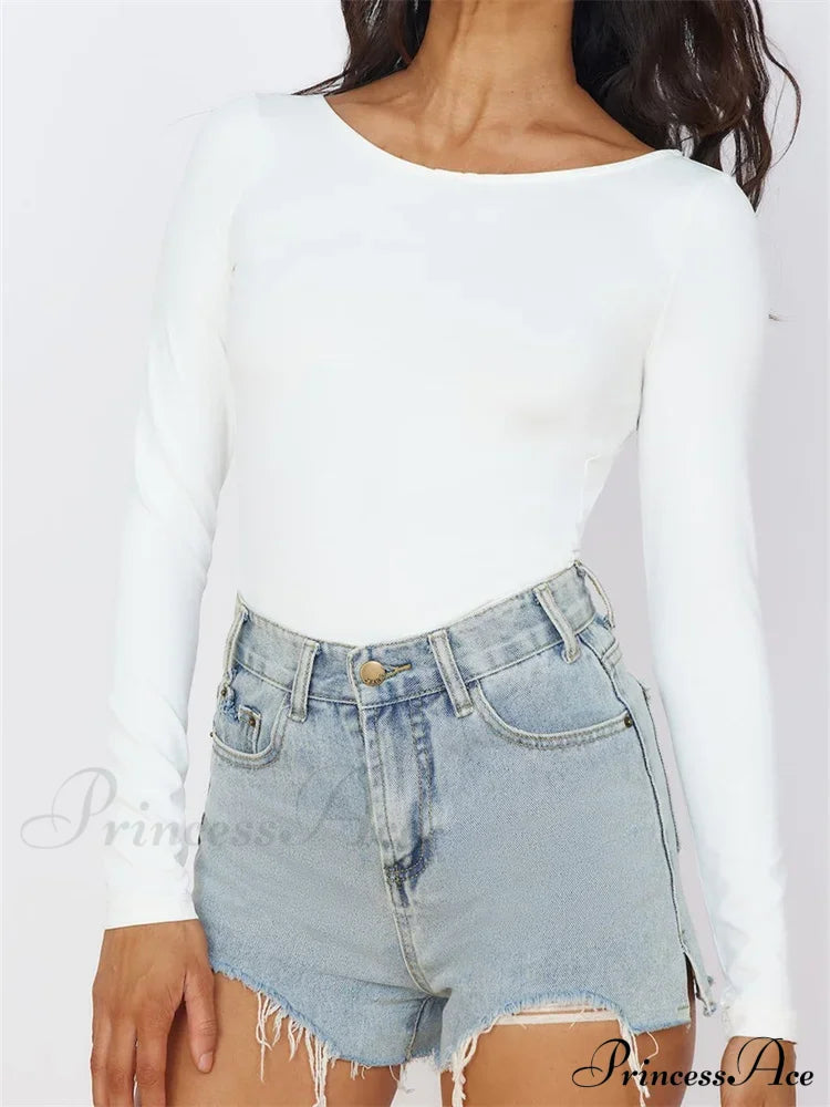 Solid O-Neck Slim Fit Casual Backless Tie-Up T-Shirts