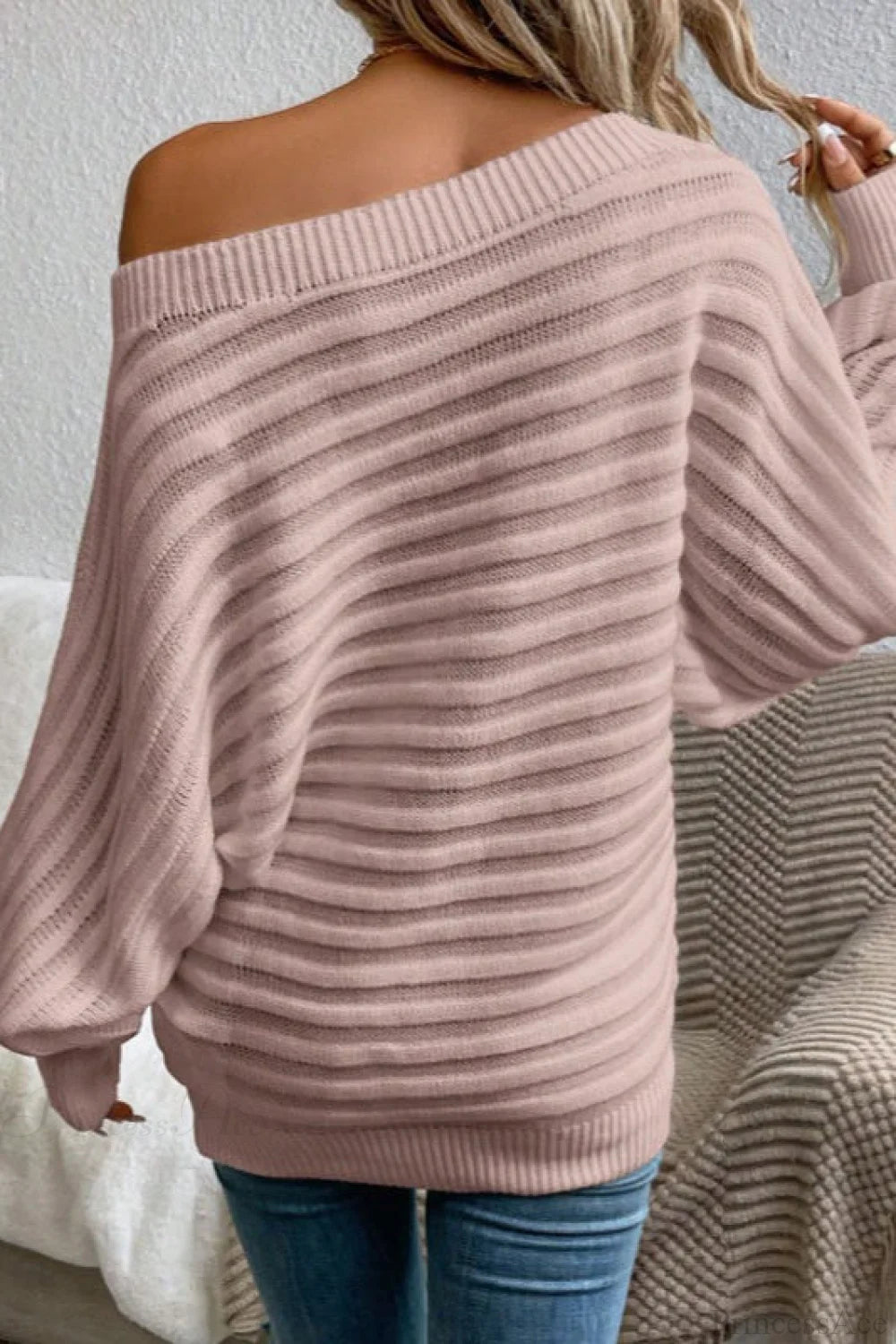 Solid Off-the-Shoulder Batwing Sleeve Sweater