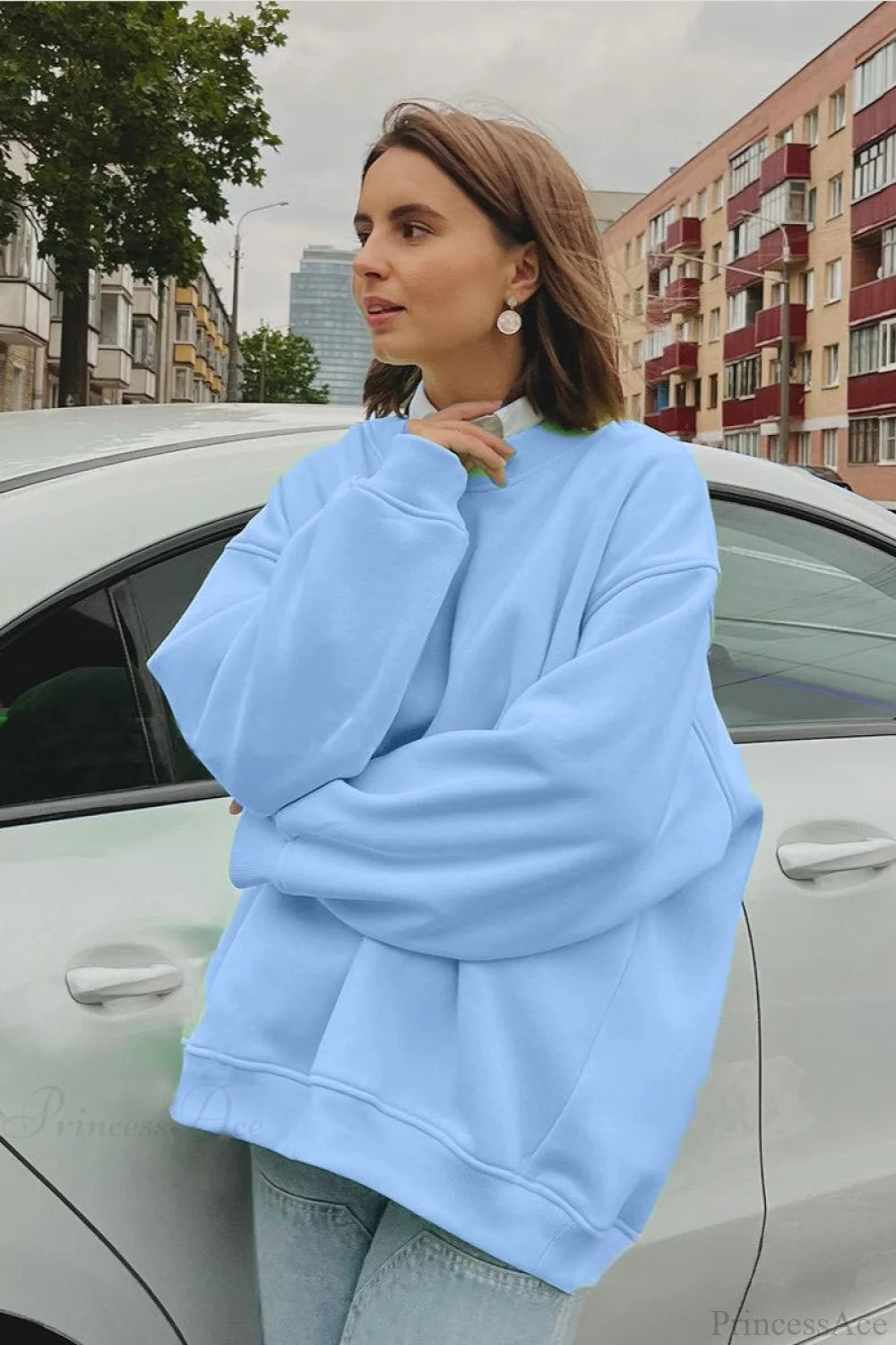 Solid Oversize Relaxed Pullover Sweatshirts