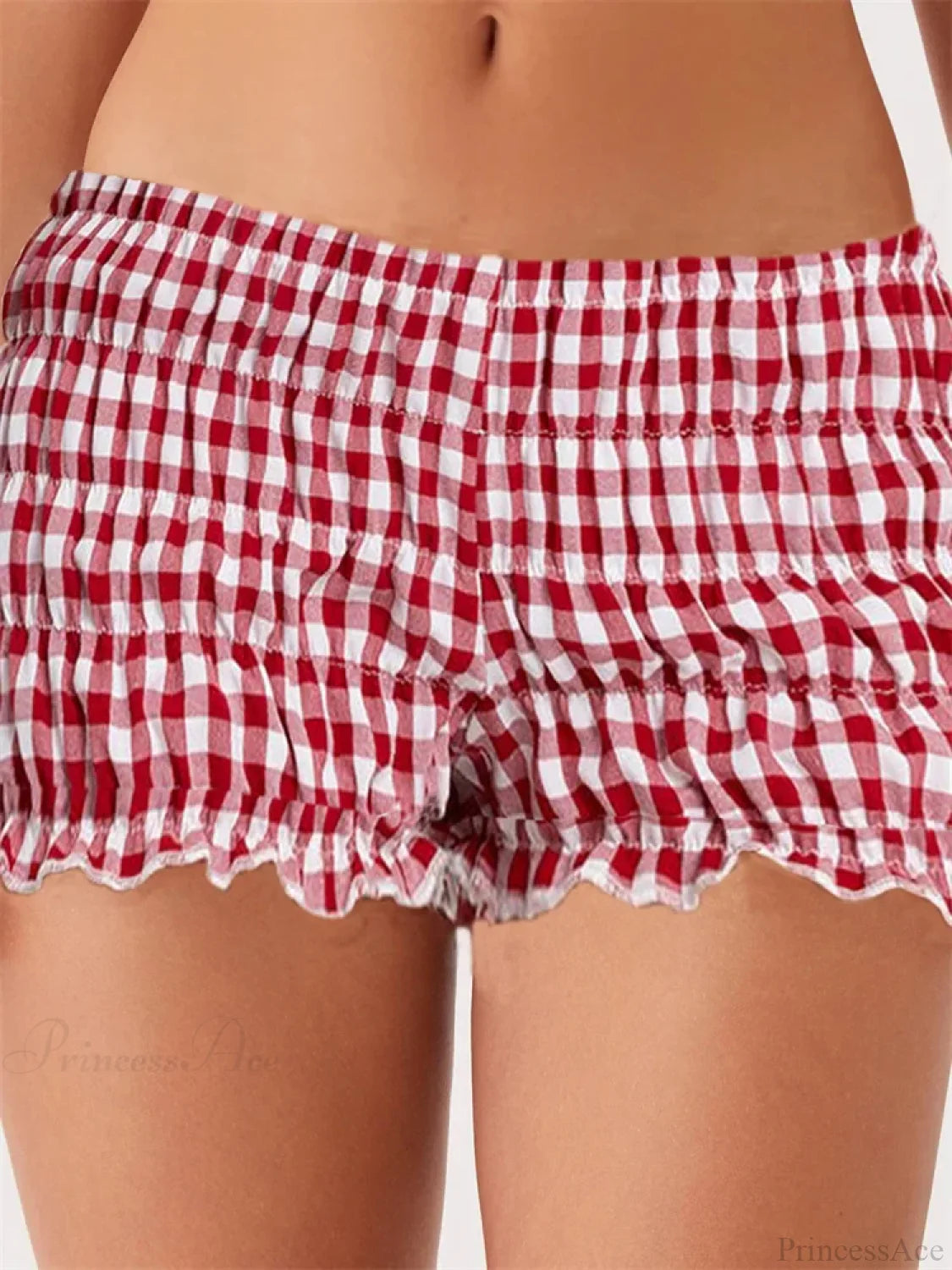 Solid Plaid Ruched Slim Short red / S short-250223