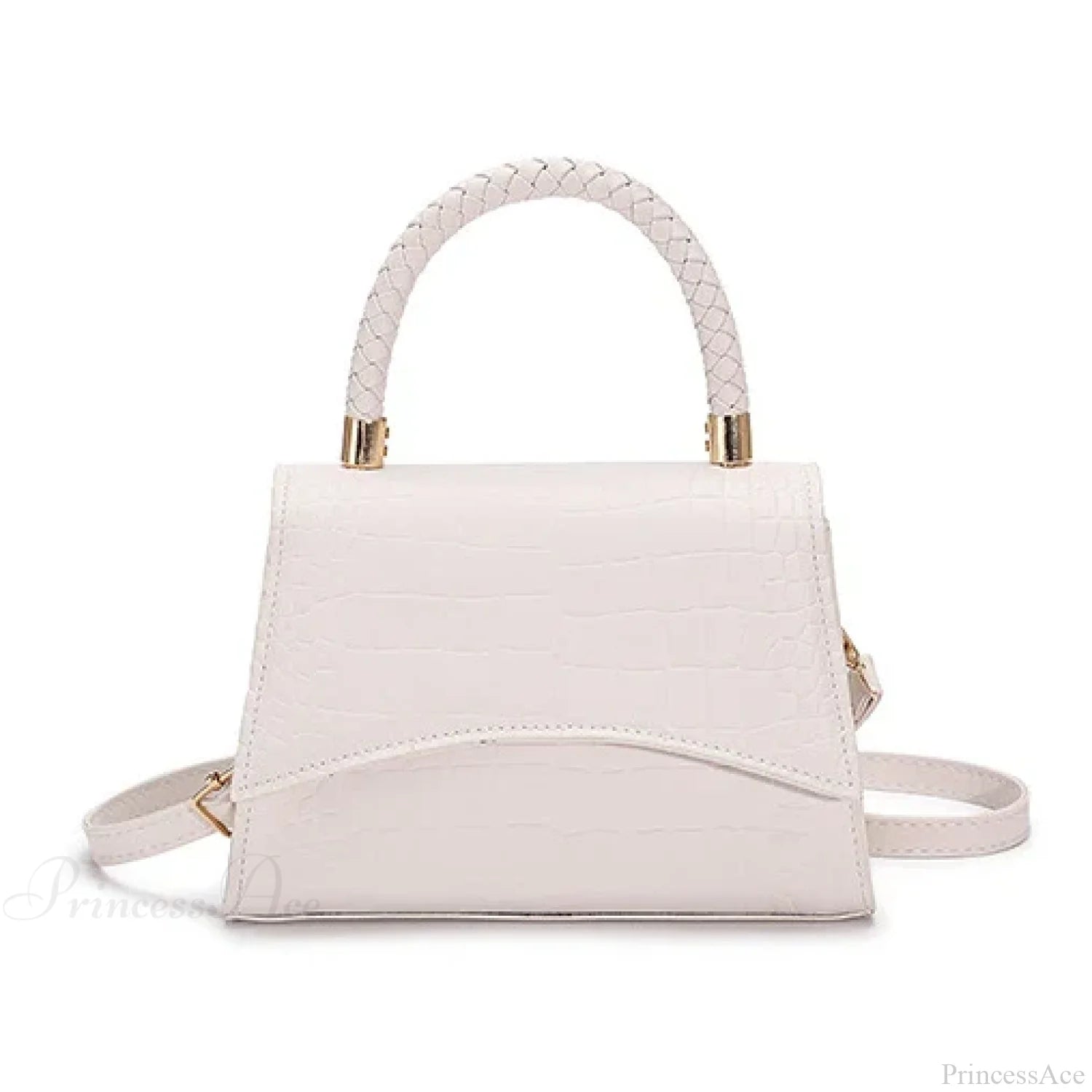 Solid PU Leather Designer Casual Crossbody Top Handle Handbag White handbag-250126