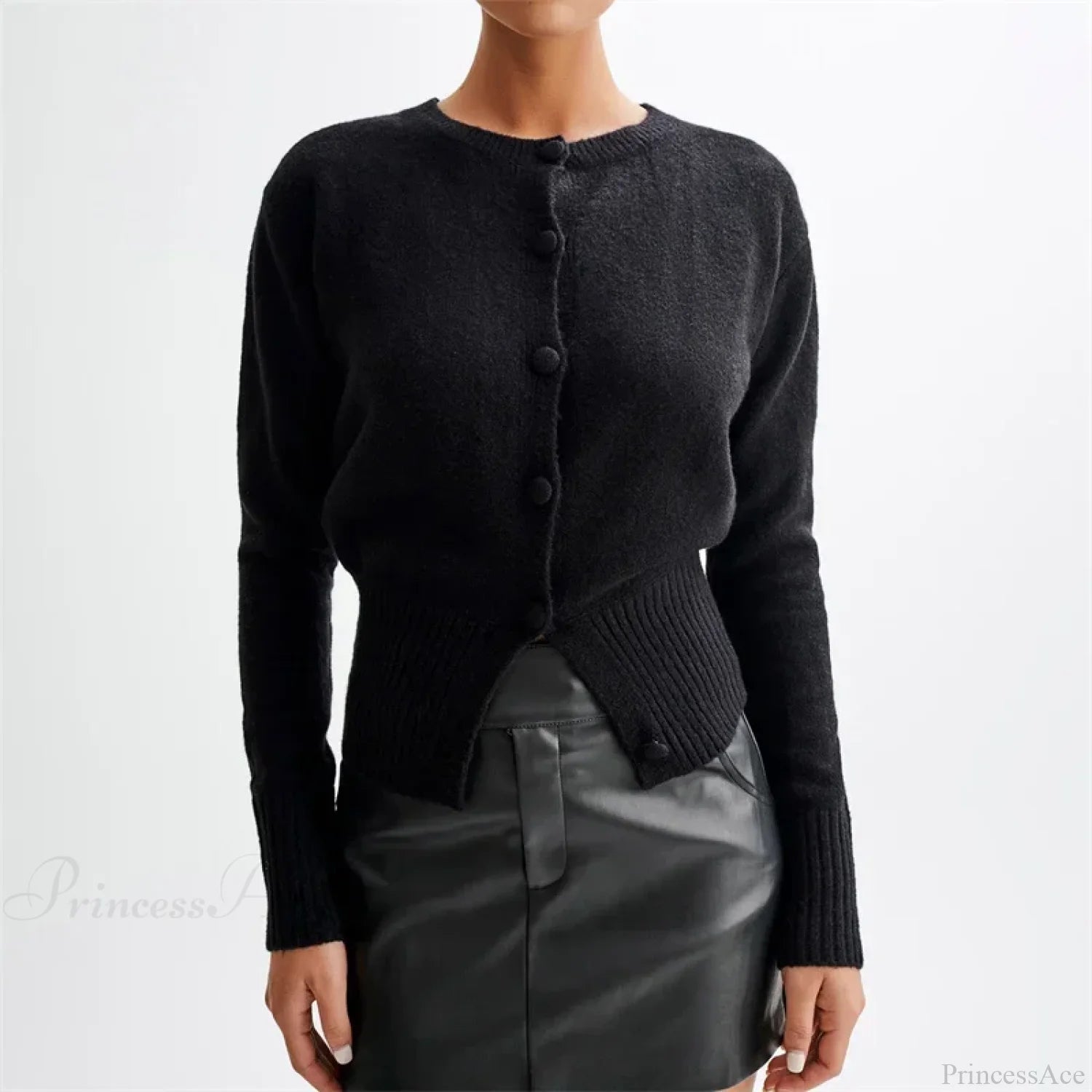 Solid Round Neck Single Breasted Y2K Style Knit Cardigan Black / S cardiagn-250126