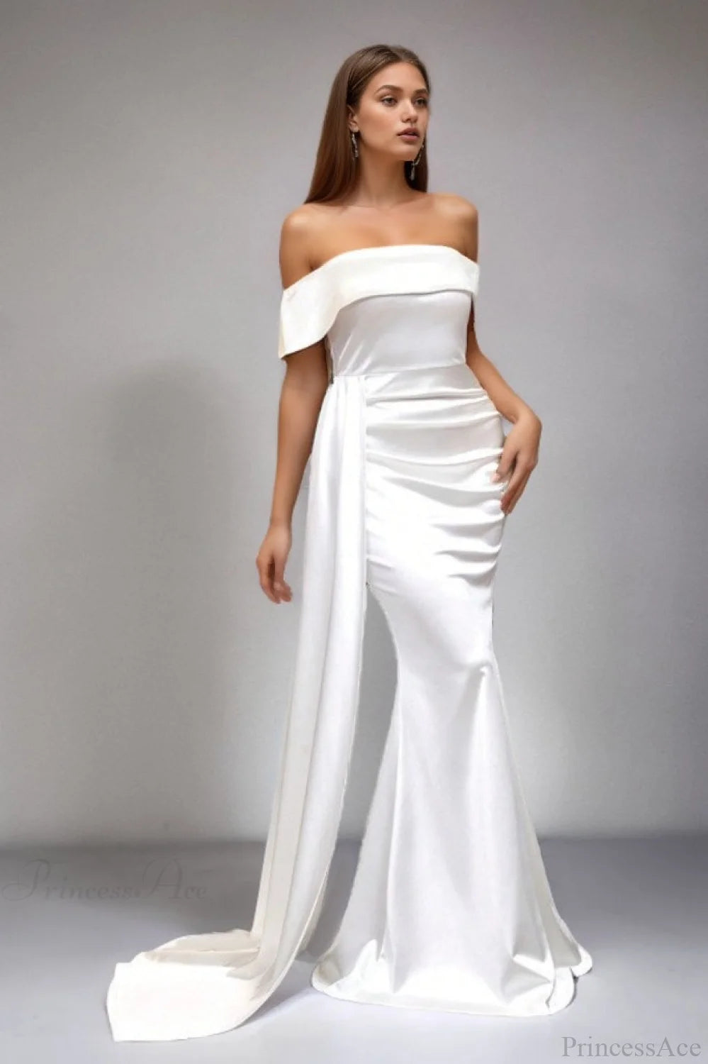 Solid Satin Off-the-Shoulder High Waist Mermaid Wedding Dress