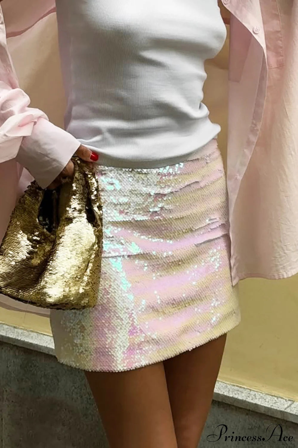 Solid Sequin High Waist Midi Skirt