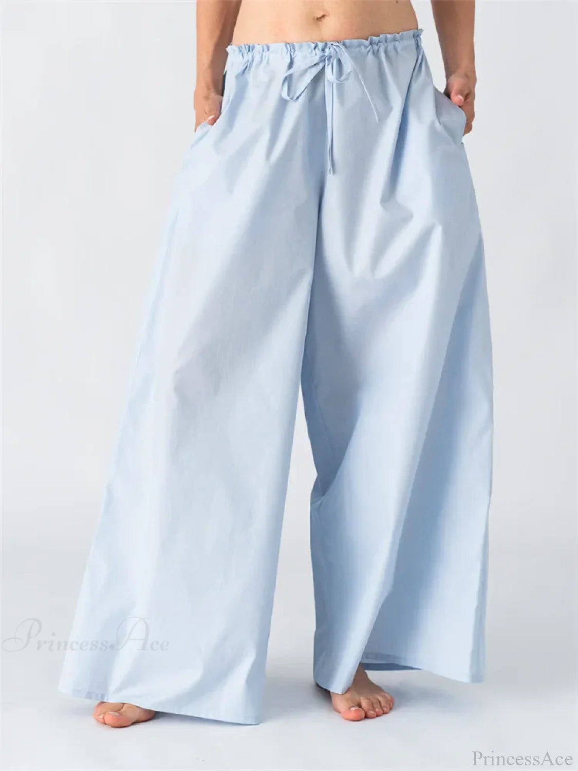 Solid/Striped Baggy Drawstring Casual Wide Pant BLUE / S pant-250223