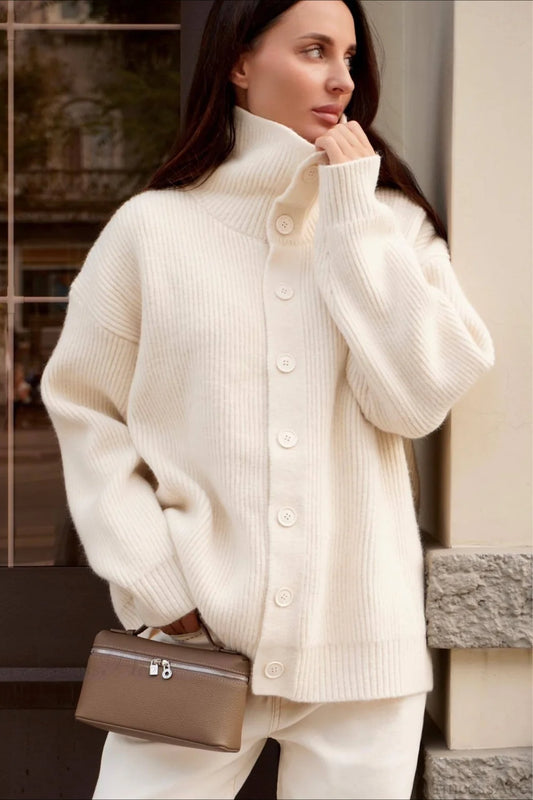 Solid Turtleneck Loose Lazy Sweater White / S
