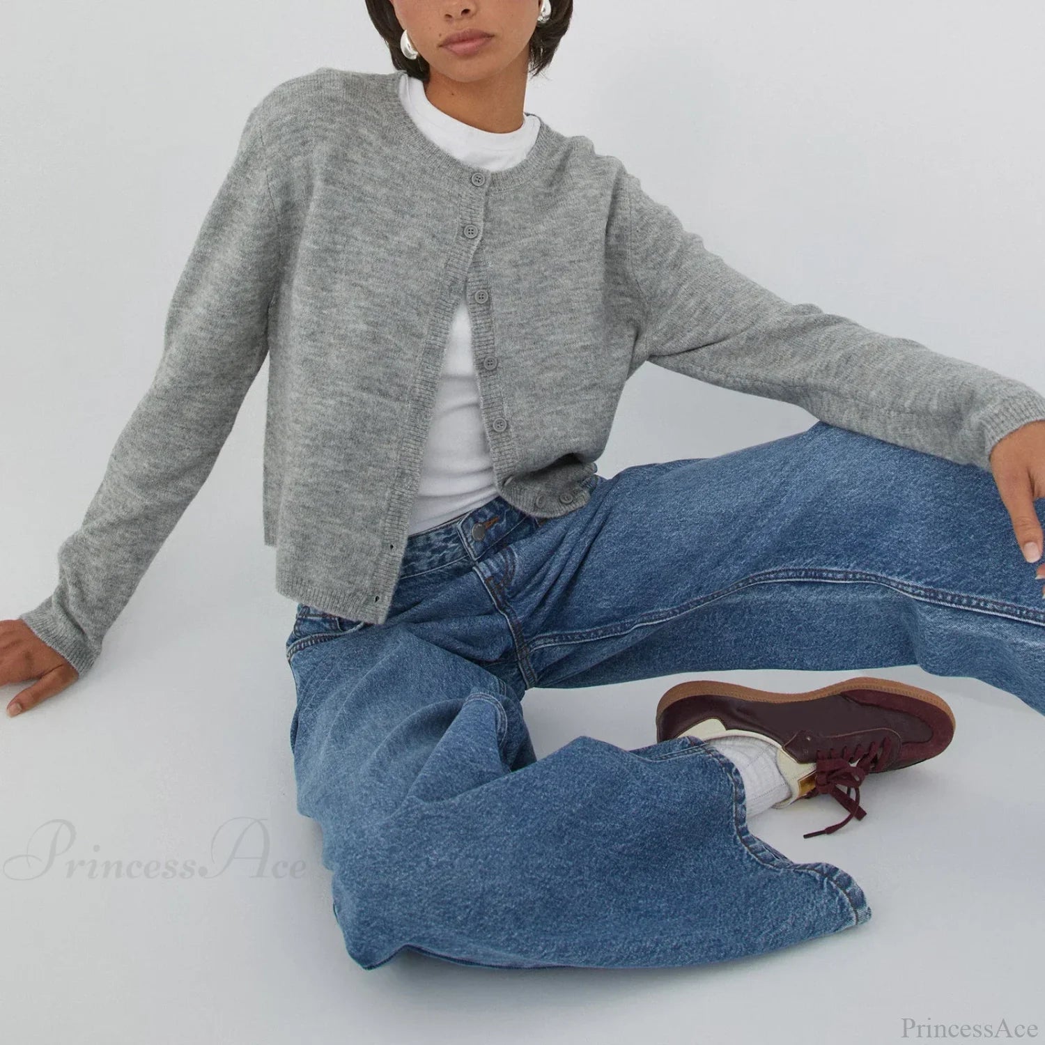 Solid Vintage Round Neck Button Cardigan