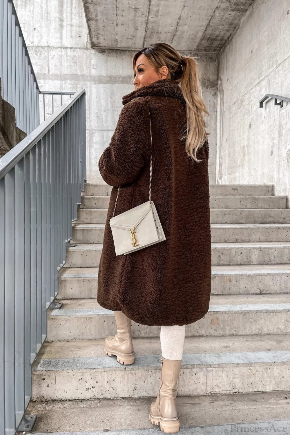 Solid Warm Faux Fur Lapel Overcoat