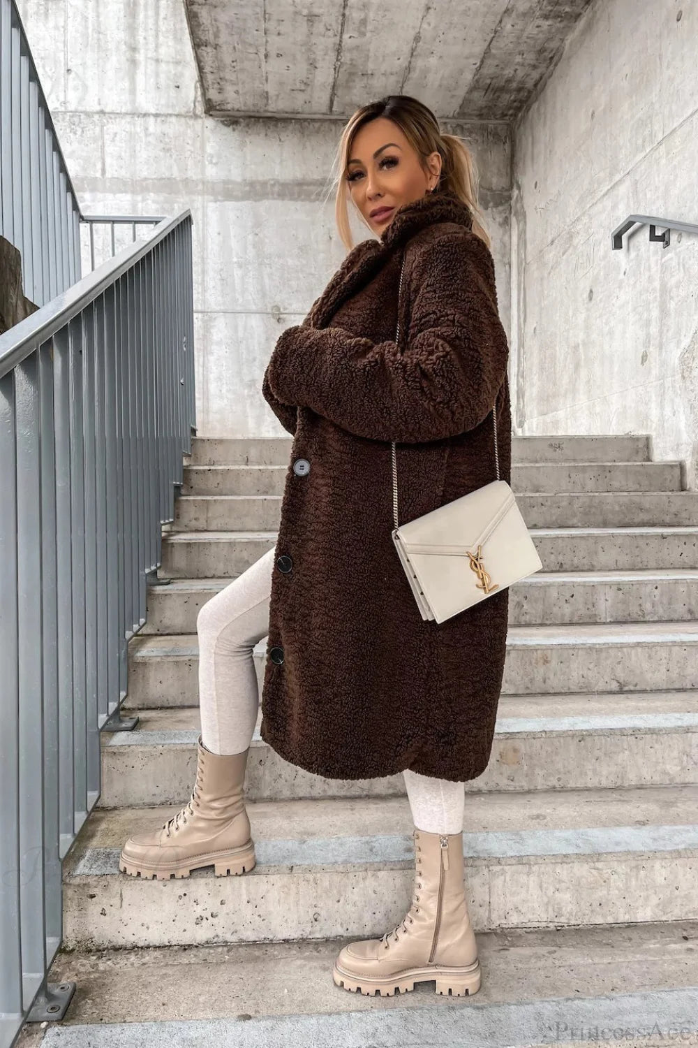 Solid Warm Faux Fur Lapel Overcoat