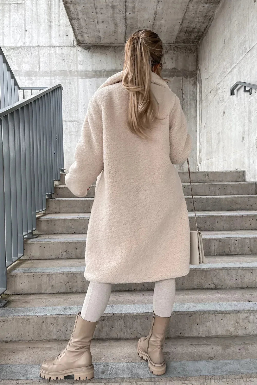 Solid Warm Faux Fur Lapel Overcoat