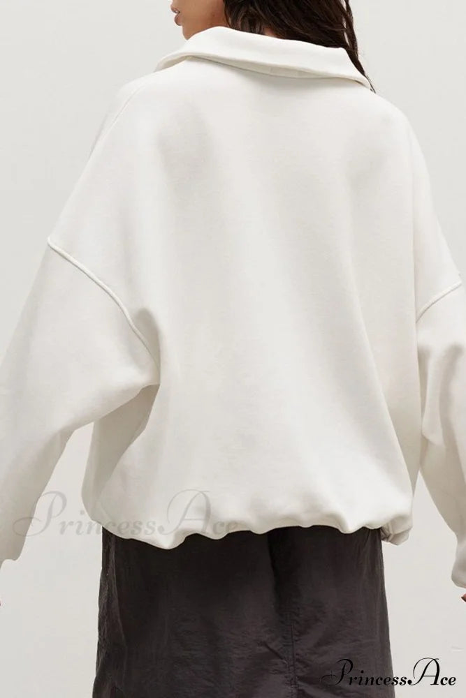 Solid Zipped Lapel Sweatshirt White / L Sweatshirts