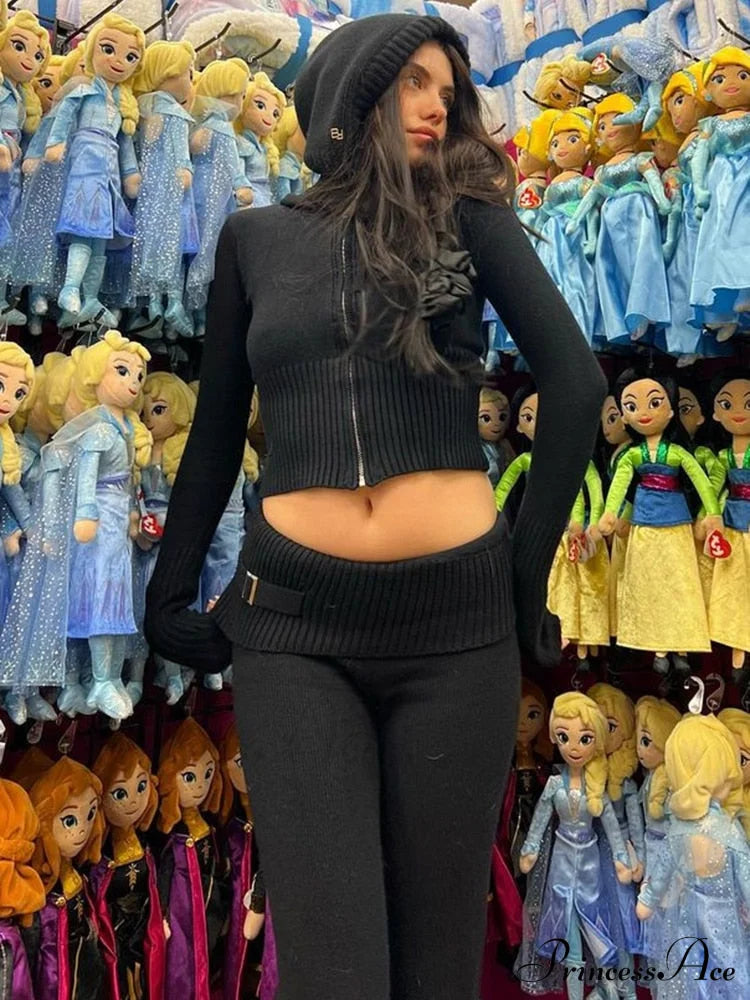 Solid Zipper Pant Hoodie Cardigan And Style Set Street Sweatshirt Women’s Lace-Up 2024 - Casual Suit