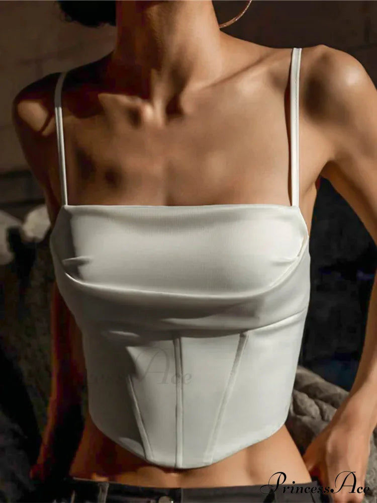 Spaghetti Strap Backless Bandage Skinny Crops 2024 Summer Elegant Lace Up Party Streetwear Women