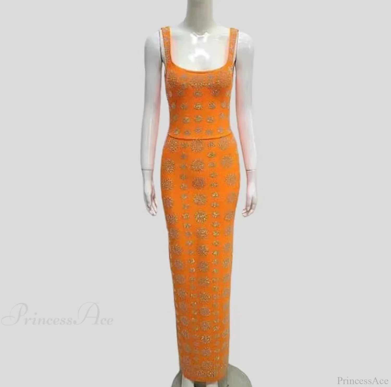 Sparkling Diamonds Ankle-Length Party Dress Orange / Xs Partydress-241208
