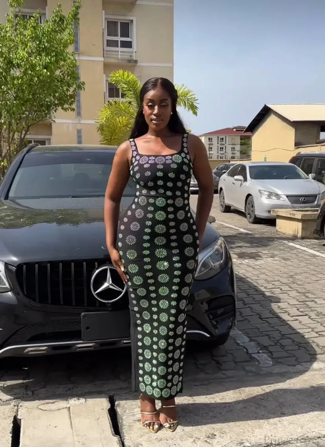 Sparkling Diamonds Ankle-Length Party Dress Partydress-241208