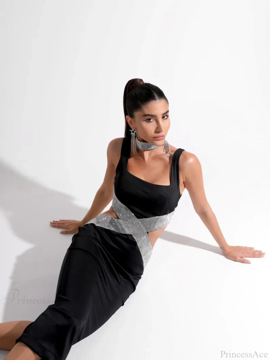 Sparkling Diamonds Midi Party Dress Partydress-241208