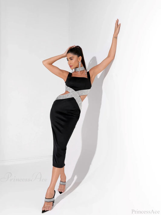 Sparkling Diamonds Midi Party Dress Partydress-241208