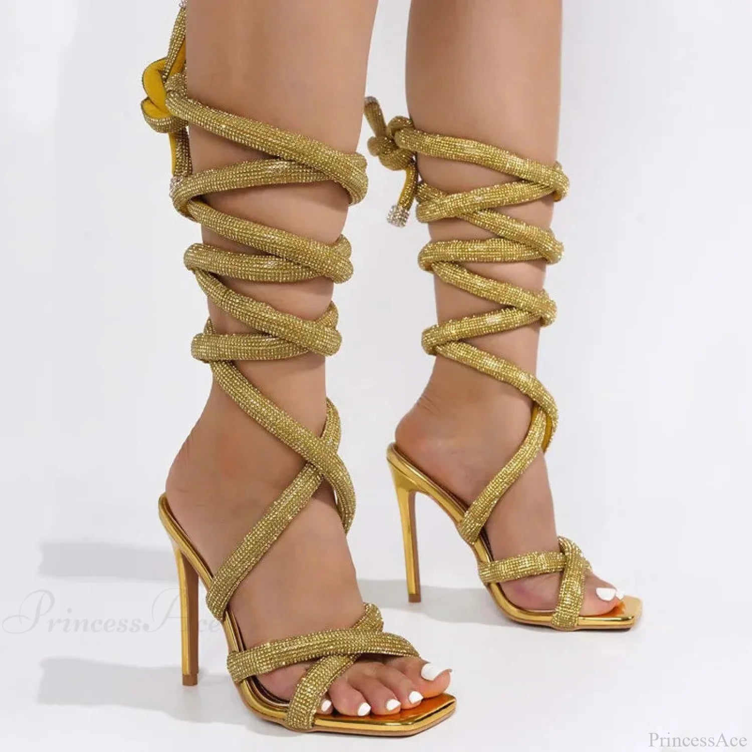 Sparkling Gothic Ankle Strap Gladiator Sandals Tall Heel