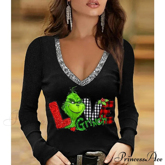 Sparkly 3D Painting Shirt Green Wine / Christmas Regular T Weekend Design V Fuchsia Tee Women’s