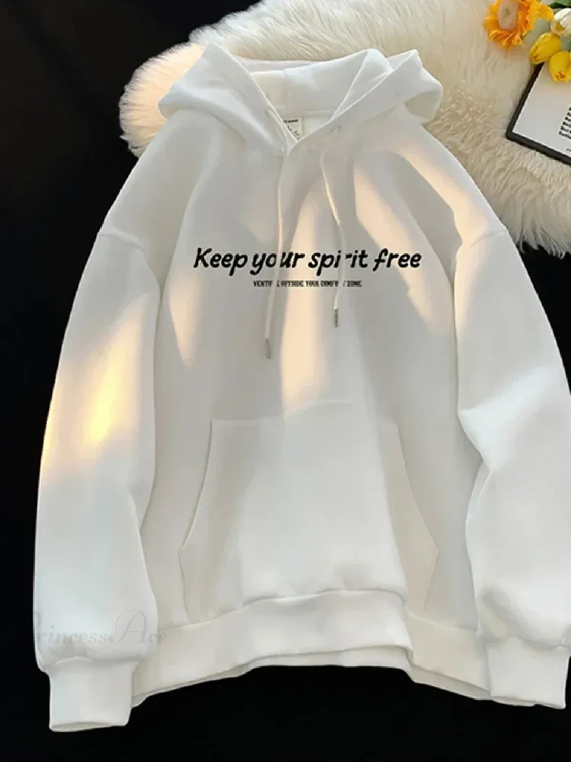 Spirit Free Letter Printed Hoodie WHITE / M(40-45KG)