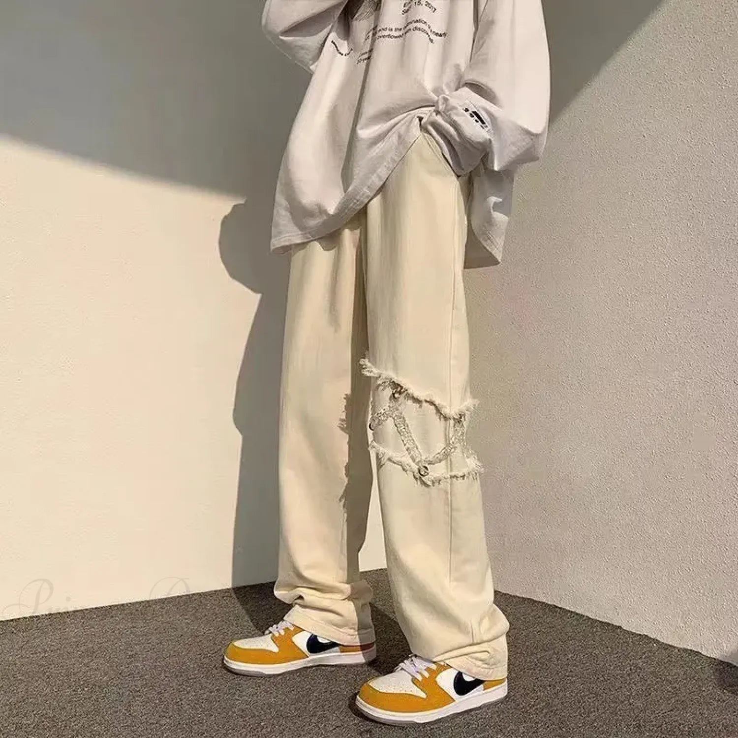 Spliced Chain Elastic Waist Pants APRICOT / M (46-55kg)
