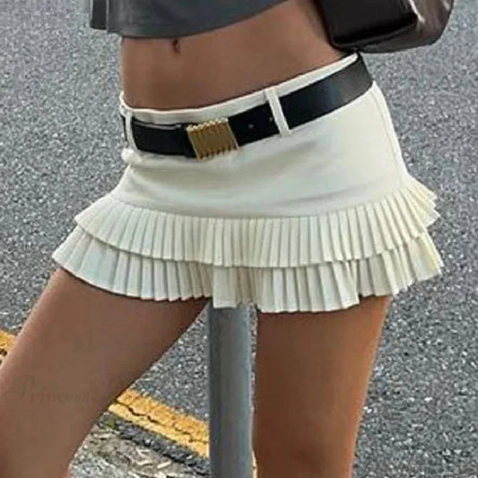 Spliced Pleated Skater Skirt White / S skirts-250223