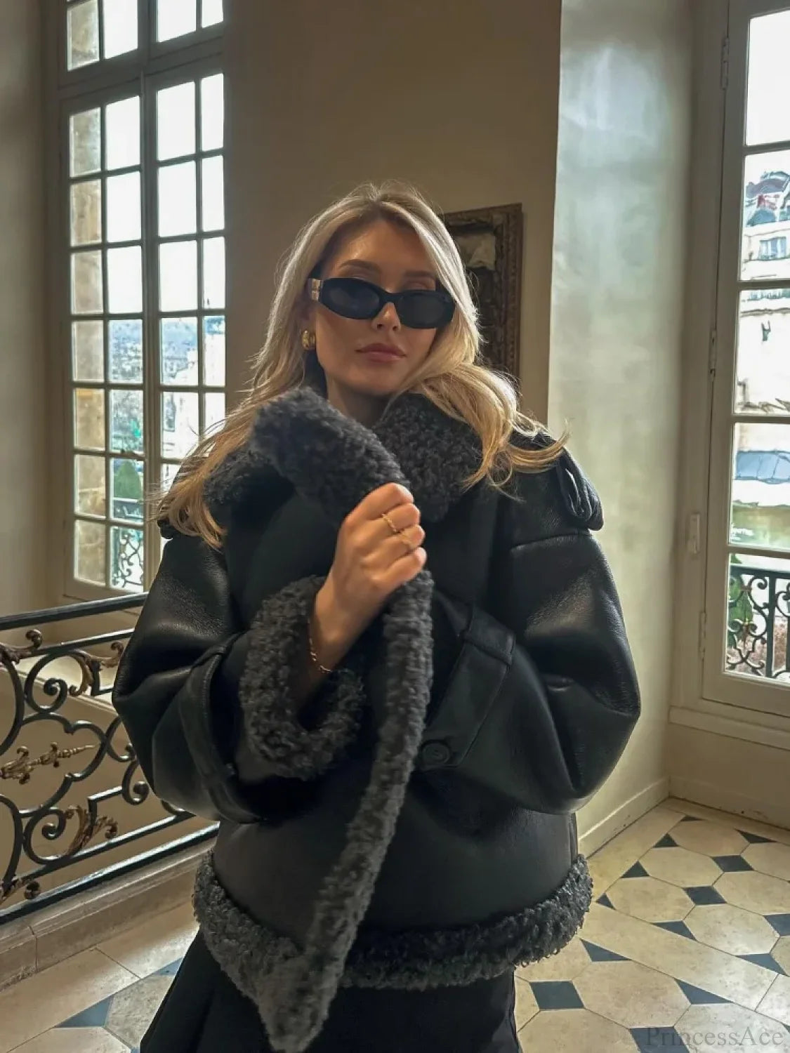 Splicing Thicken Warm Leather Coat