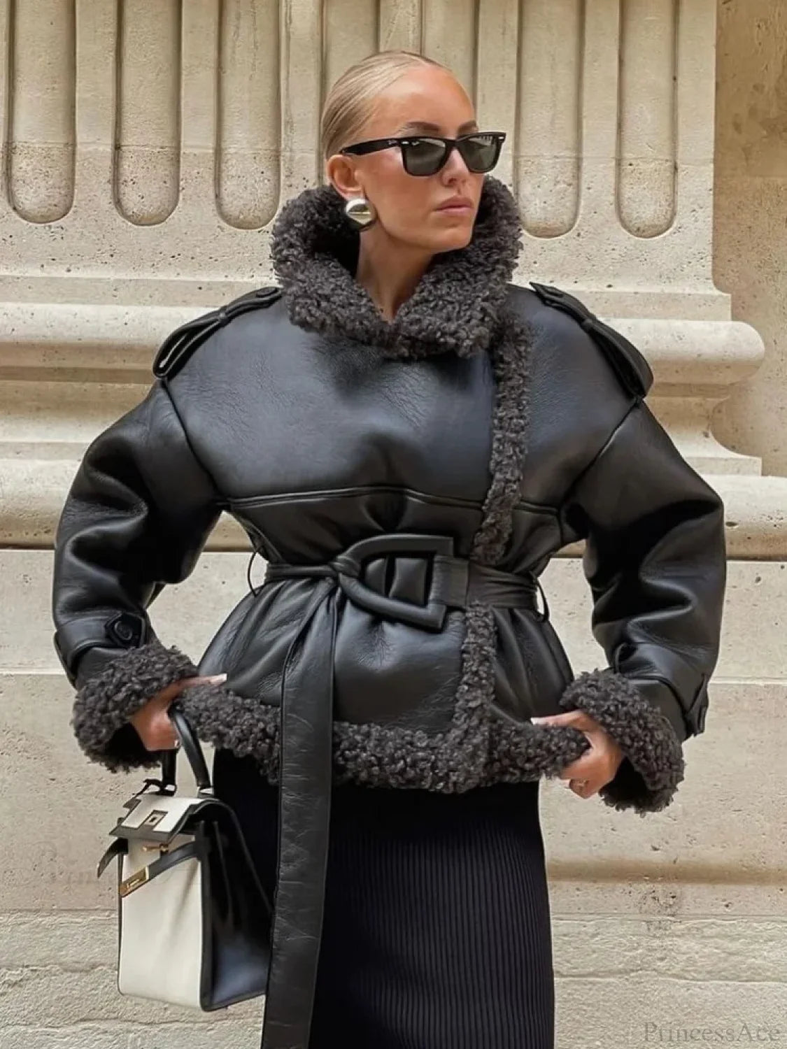 Splicing Thicken Warm Leather Coat