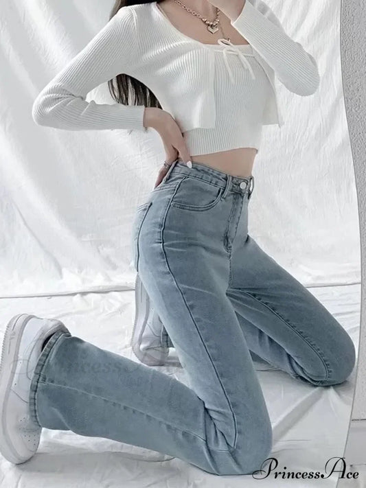 Split Spring And Autumn New High-Waisted Slim Fit Wide-Legged Trendy Jean