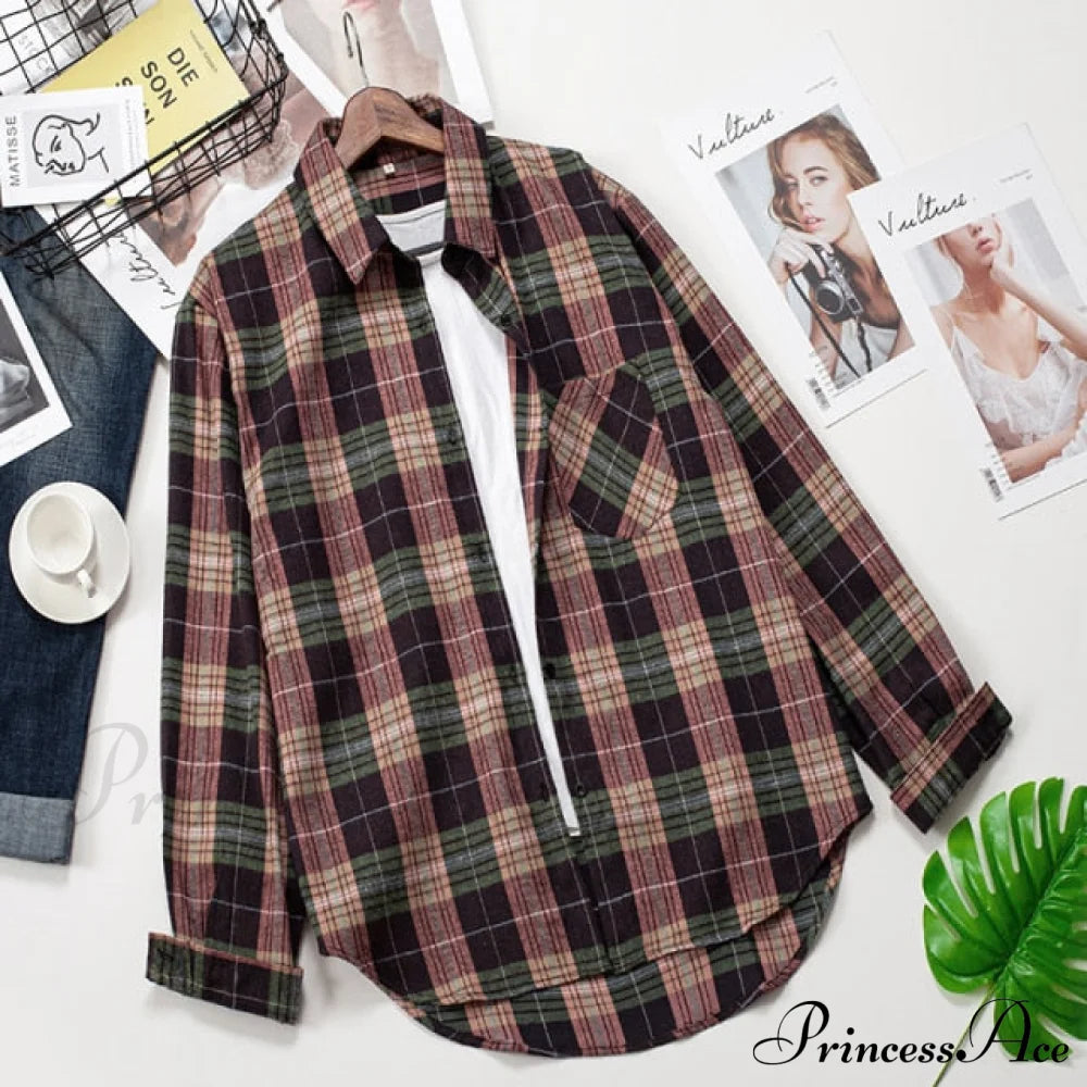 Spring Autumn Checked Blouses Loose Outwear Shirts Arm Long Casual Womens Tops Plaid News