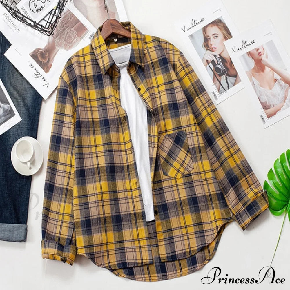 Spring Autumn Checked Blouses Loose Outwear Shirts Arm Long Casual Womens Tops Plaid News