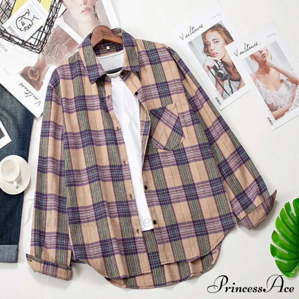 Spring Autumn Checked Blouses Loose Outwear Shirts Arm Long Casual Womens Tops Plaid News