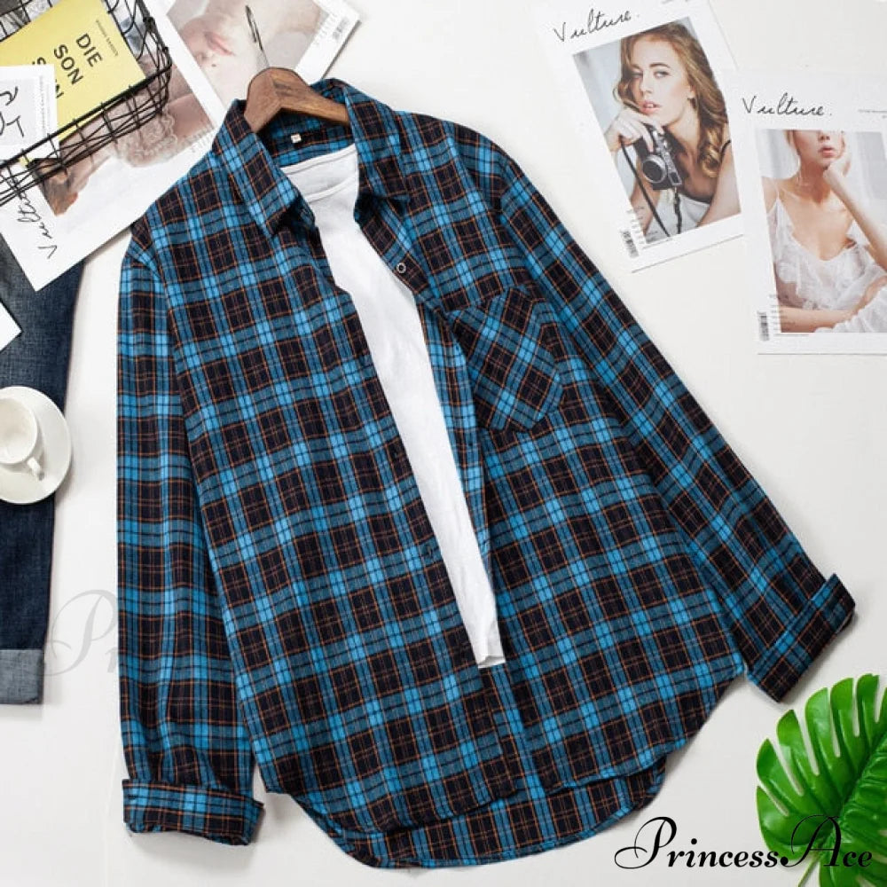 Spring Autumn Checked Blouses Loose Outwear Shirts Arm Long Casual Womens Tops Plaid News Xxl / 11