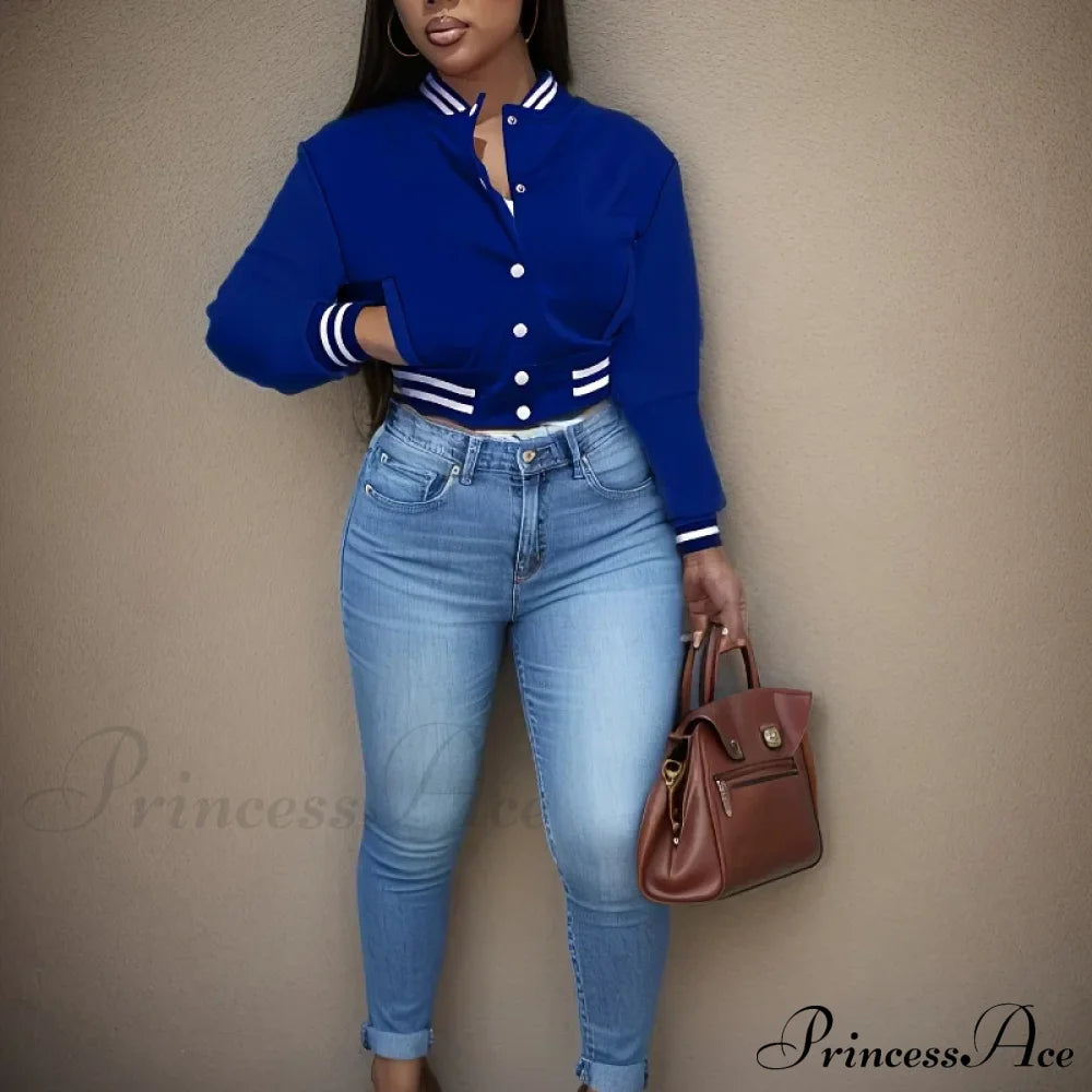 Spring Autumn European Pure Color Single-Breasted Baseball Stylish Coat Coats-L