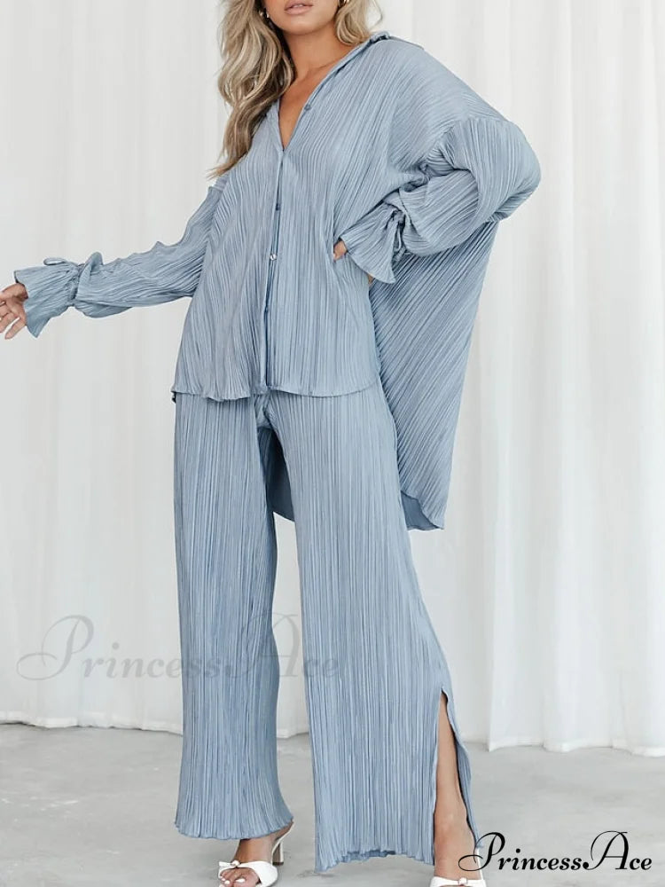 Spring Black Casual Color Blouse Sets Arm Light Fashion White - Daily Pants Regular Solid Long Fit