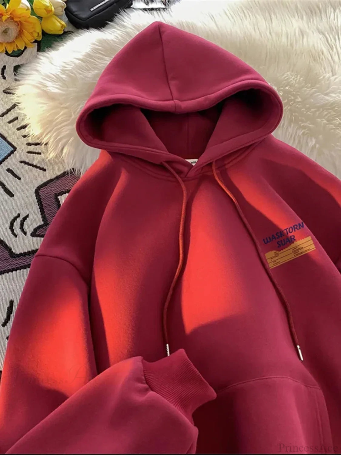 Spring Letter Graphic Streetwear Hoodie Red / M(40-50KG)