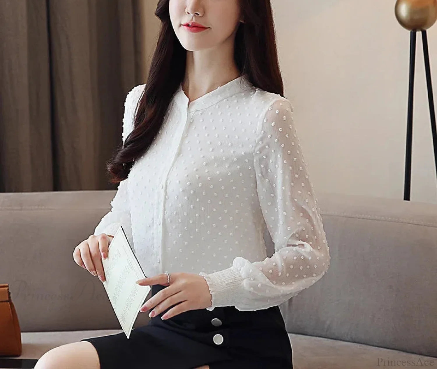 Spring Long Sleeve White Office Blouse blouse-250126