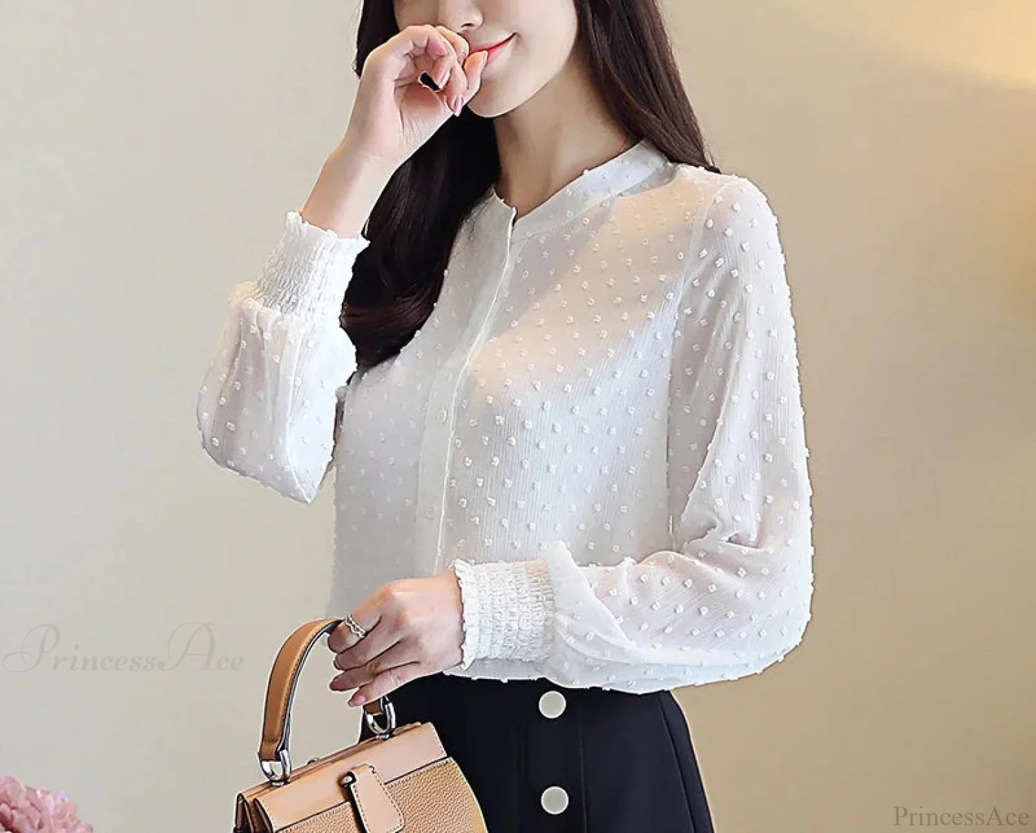 Spring Long Sleeve White Office Blouse blouse-250126