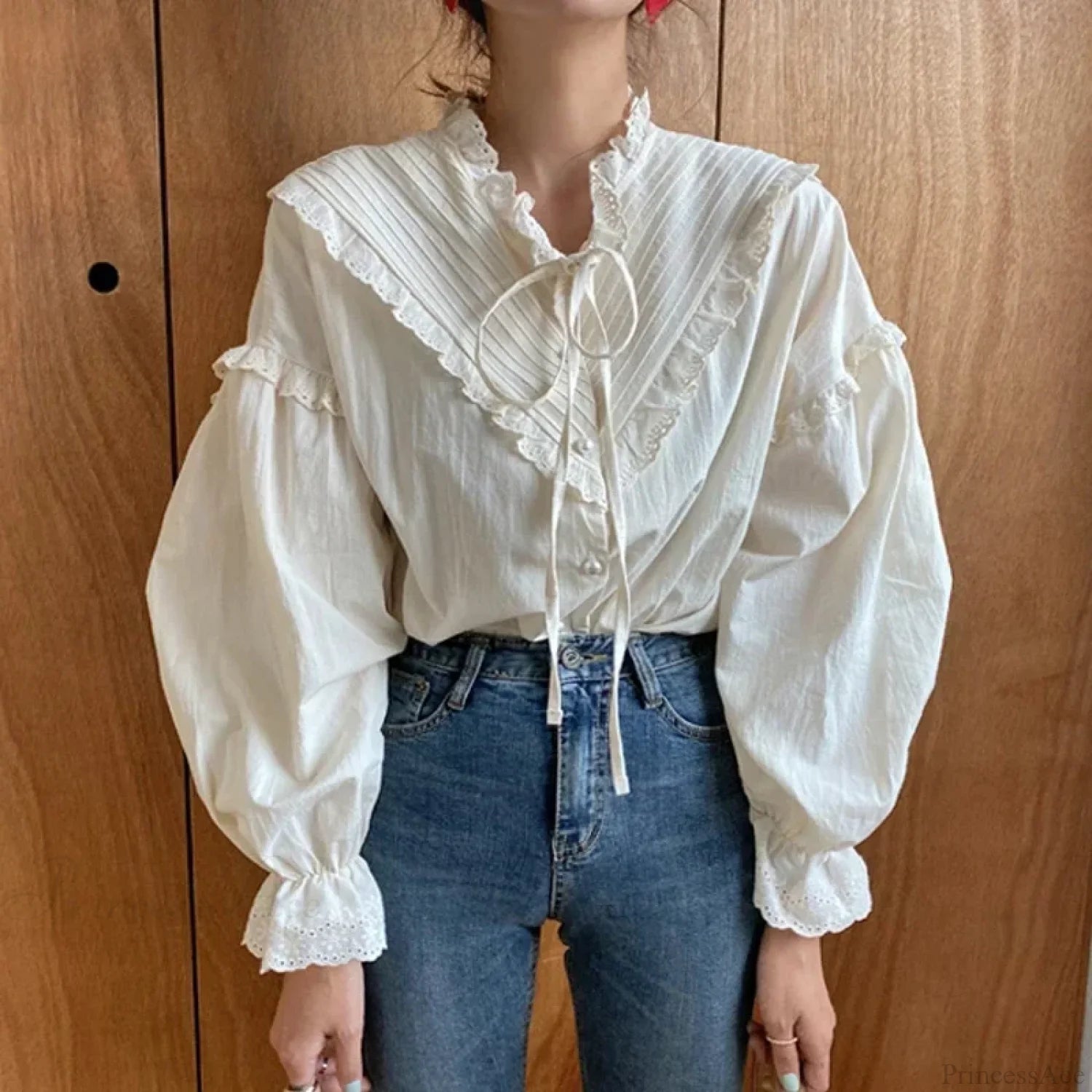 Spring Loose Lantern Sleeve Vintage Blouse WHITE / S blouse-250223