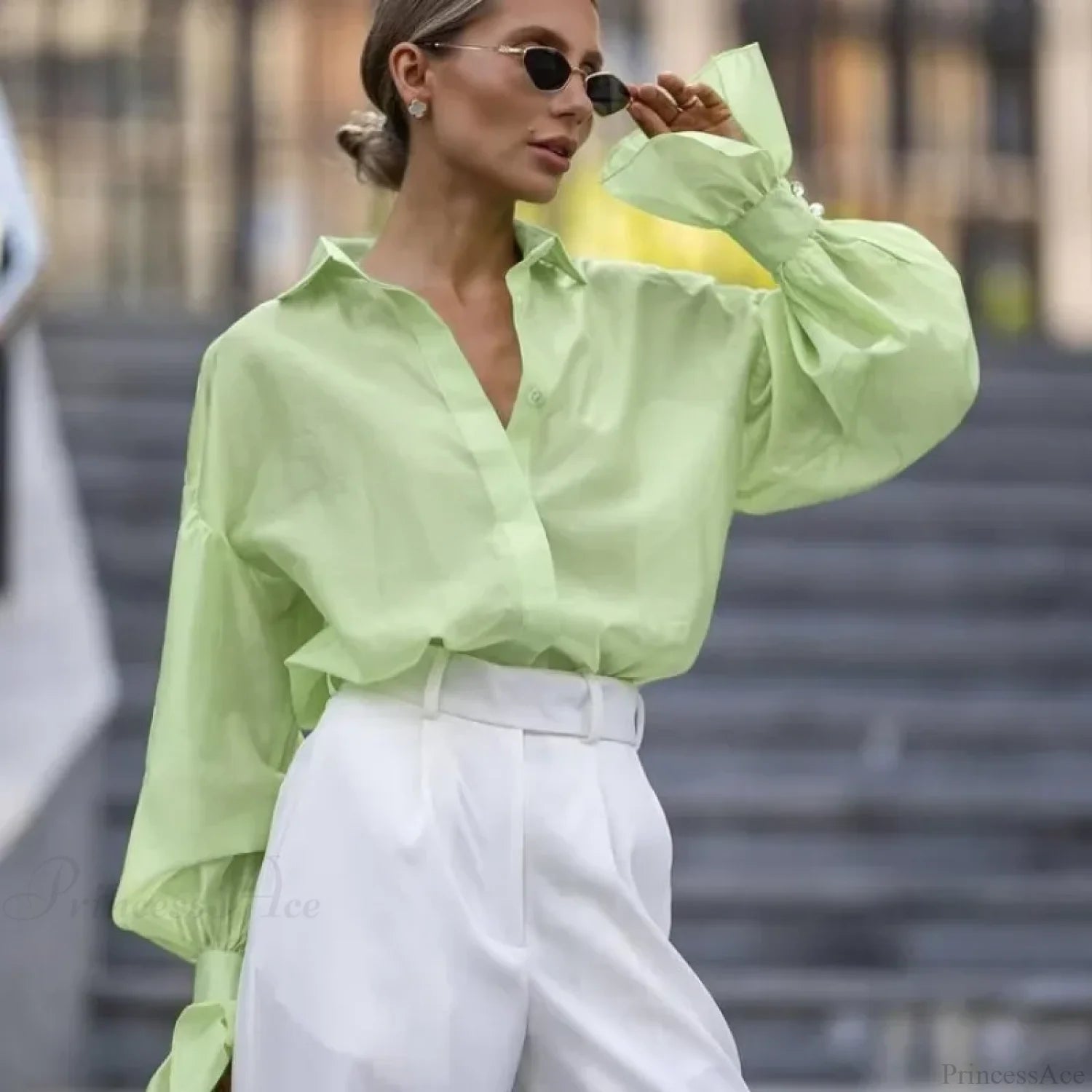 Spring Office Casual Blouse Green / S blouse-250223