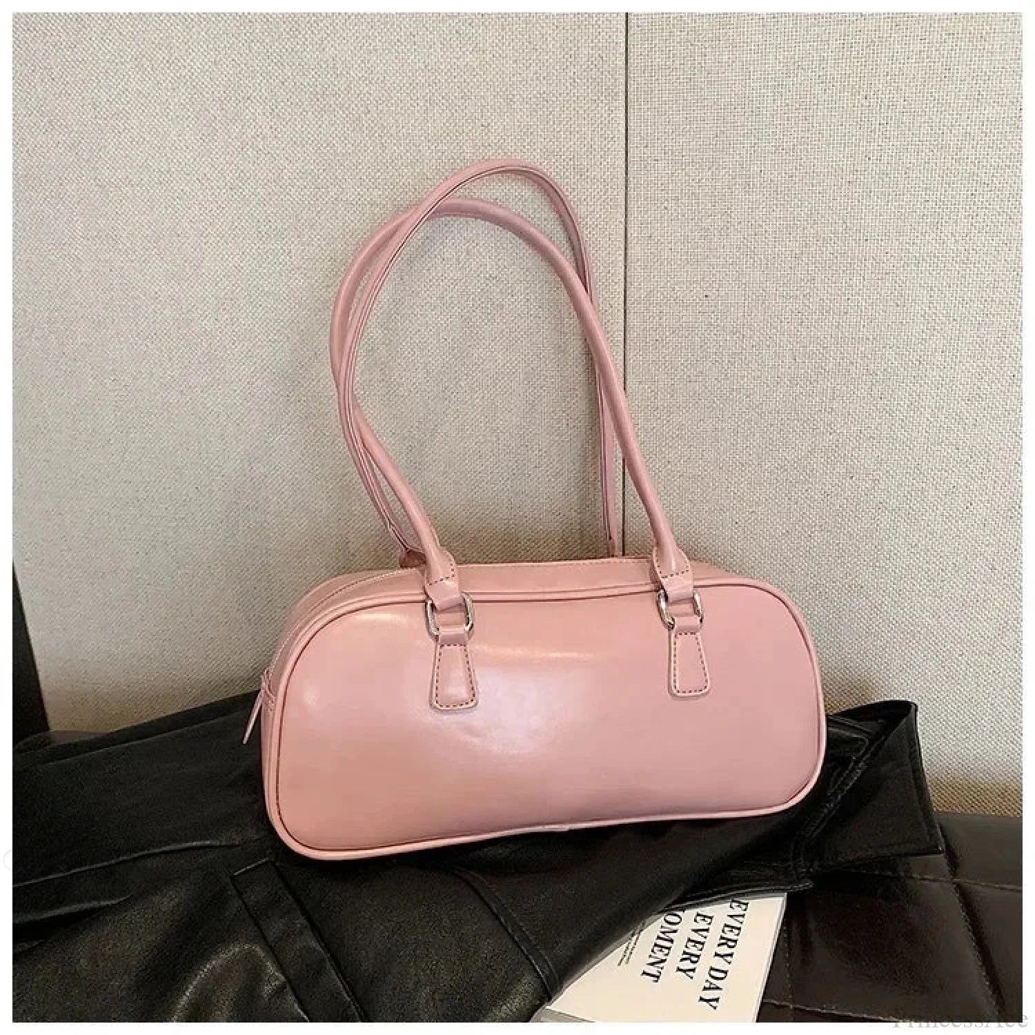 Spring Retro PU Leather Underarm Shoulder Bag Pink shoulder-250126