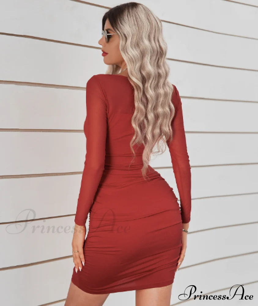 Square Collar Slim Hip Dress L / Black