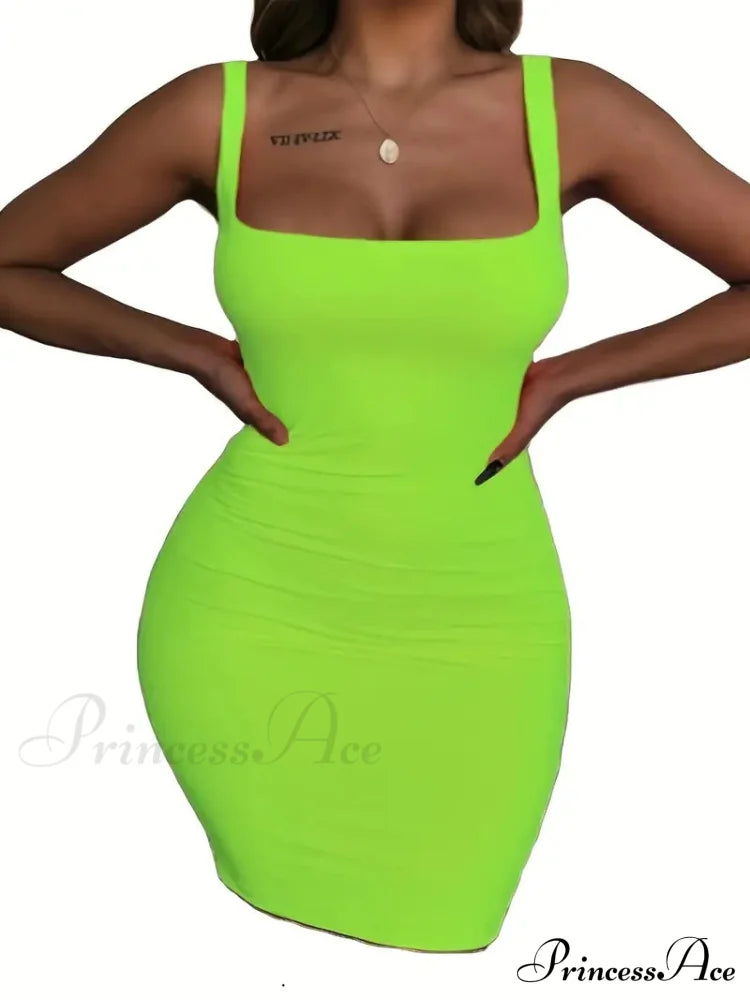 Square Neck Short Mini Bodycon Dress For Plus Size Women L / Burgundy Champagne Bodycon Plus Size