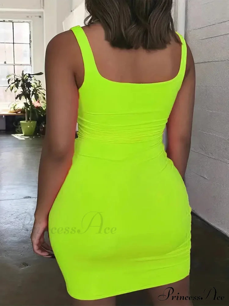 Square Neck Short Mini Bodycon Dress For Plus Size Women L / Green Champagne Bodycon Plus Size Dress