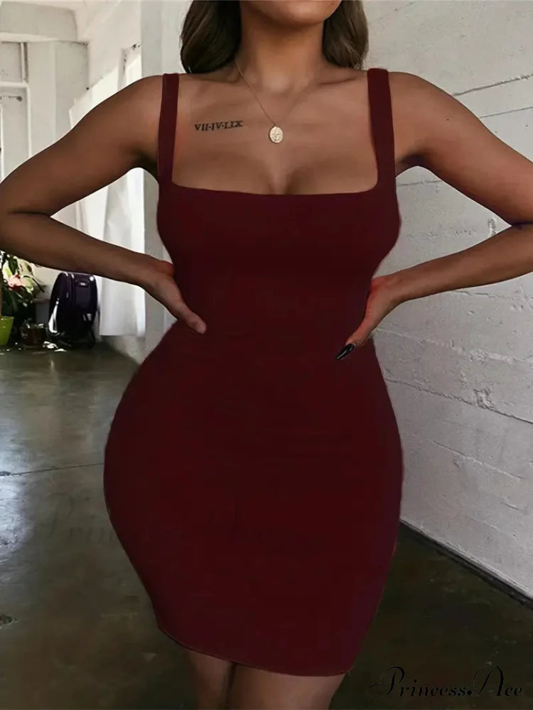 Square Neck Short Mini Bodycon Dress For Plus Size Women Xl / Black Champagne Bodycon Plus Size