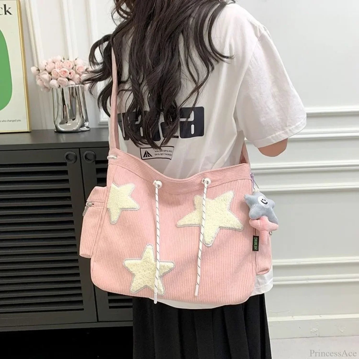 Star Niche Design Corduroy Crossbody pink w p crossbody-250126