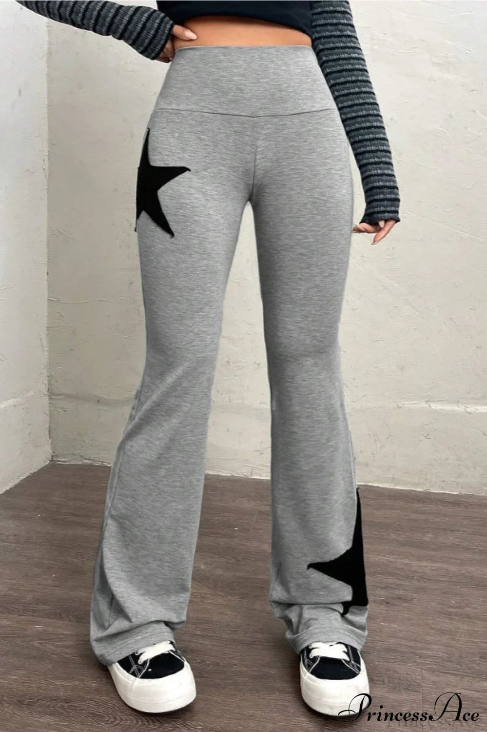 Star Print High Waist Slim Flare Pants