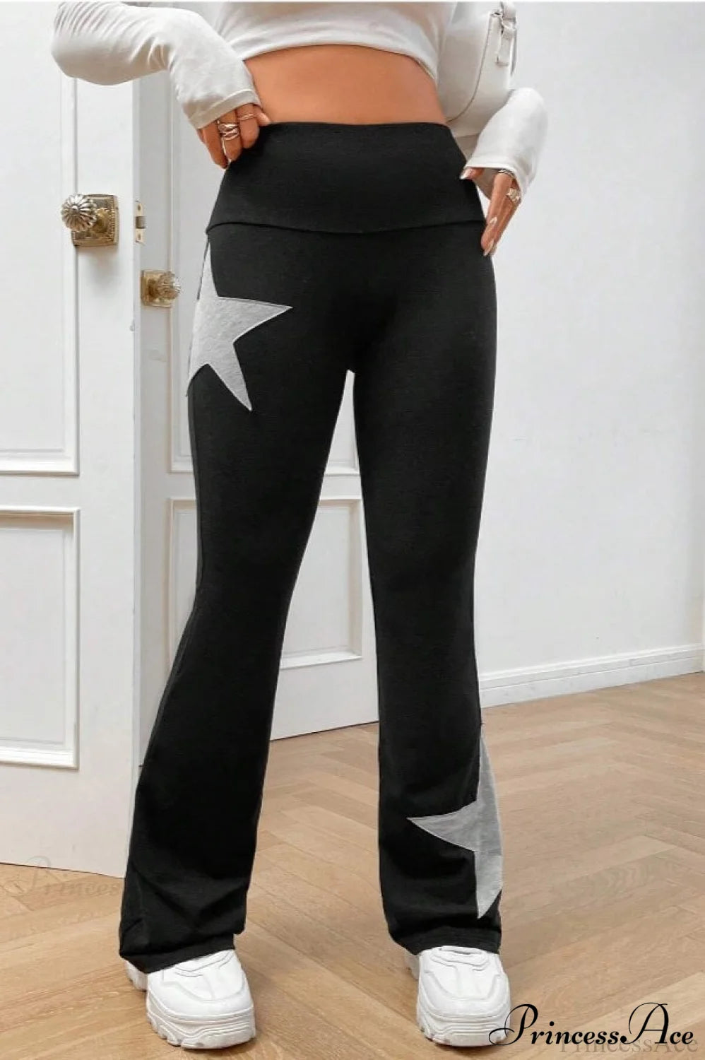Star Stretchy High Waist Slim-Fit Flared Pants Black / S